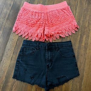 Bundle of shorts coral lace xs and black distressed size 25